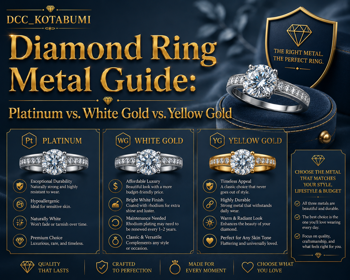 Diamond Ring Metal Guide: Platinum vs. White Gold vs. Yellow Gold